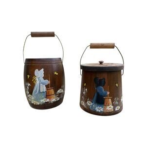 Vintage Milkmaid Handpainted Wooden Kitchen Wall Art and Bucket